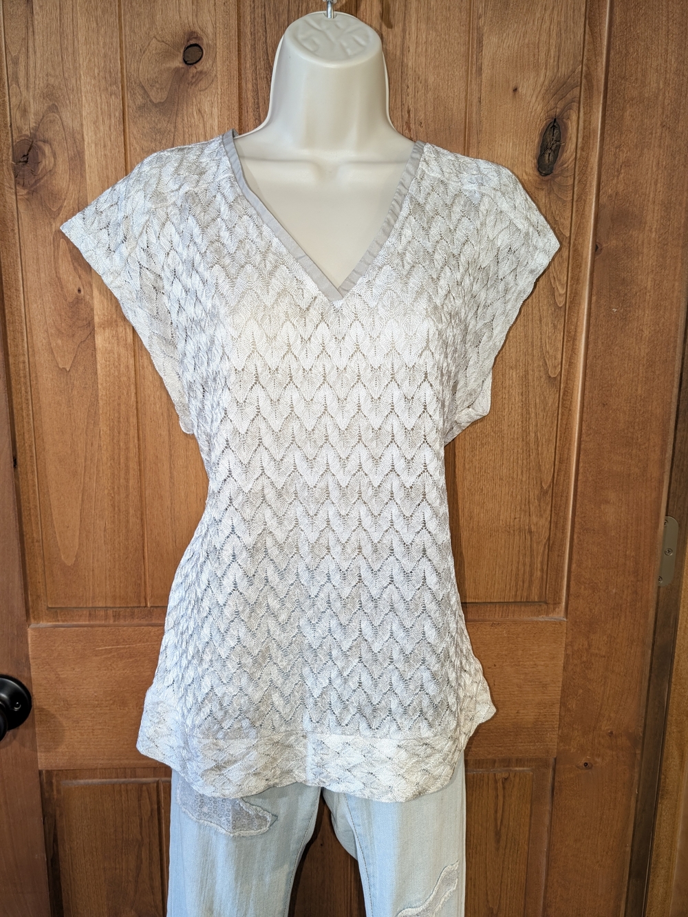 The Limited Cream V-Neck Open Knit Top - Women